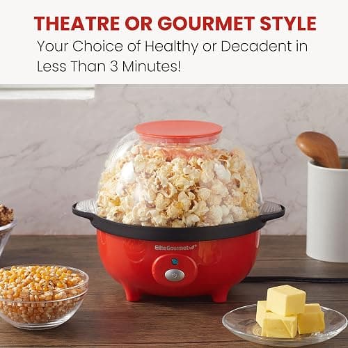 Elite Gourmet EPM330R Automatic Stirring 12-cup Popcorn Maker Popper, Hot Oil Popcorn Machine w/Measuring Cap & Built-in Reversible Serving Bowl, Great for Home Party Kids, Safety ETL Approved, Red thumbnail 7