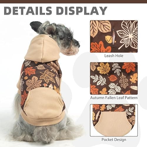 KOOLTAIL Fall Dog Hoodie with Autumn Maple Leaf Pattern for Small Medium Large Dogs -Thanksgiving Pet Sweater Sweatshirt Warm Cold Weather Clothes with Leash Hole and Pocket for Puppy Male/Female M thumbnail 4