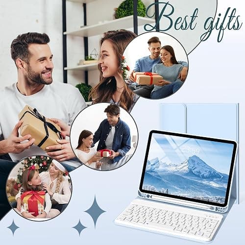 BQDIYOO Case for iPad Air 7th/6th 11-inch M3/M2 (2025/2024) & 10.9 inch Air 5th 4th Gen with Keyboard 2022 2020, Detachable Wireless Keyboard Cover with Pencil Holder, Auto Sleep/Wake, Blue thumbnail 9