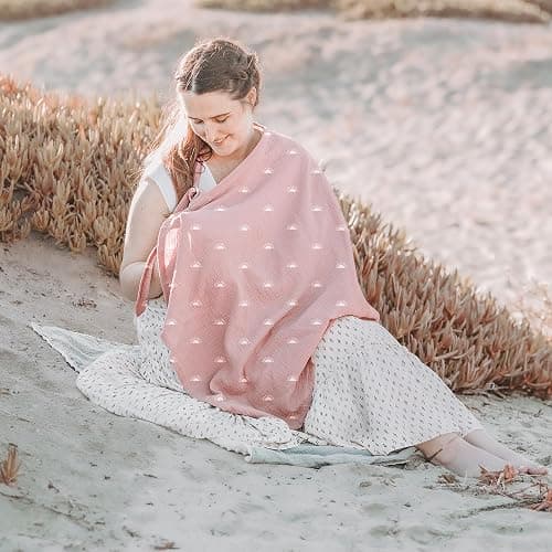 Konssy Muslin Nursing Cover Up for Breastfeeding with Rigid Hoop | 100% Cotton Nursing Apron, Lightweight & Breathable, Carseat Canopy, Breast Feeding Covers for Women thumbnail 2