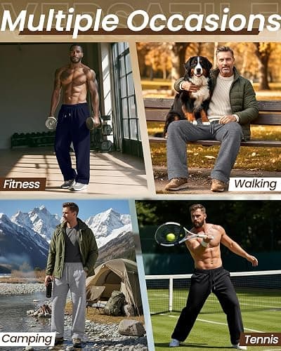 Neer 4 Pack Men's Sweatpants Athletic Wide Leg Drawstring Open Bottom Pants Baggy Joggers Lounge with Pockets Fall thumbnail 5