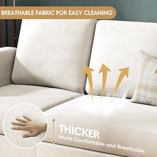 VICTONE Convertible Sectional Sofa Couch, 3 Seat L-Shaped Sofa with Linen Fabric Ottoman Small Couch for Small Apartments, Living Room and Office (Linen Fabric, White) thumbnail 6