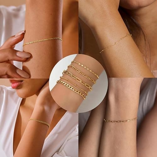 Gokeey Gold Bracelets for Women Trendy,14K Real Gold Plated Dainty Stackable Paperclip Cuban Link Chain Bracelets, Gold Cuff Bracelets Jewelry Gifts Adjustable 7"+2" - Style 01 thumbnail 3