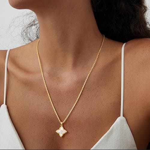 Fettero Gold Clover Necklace for Women Dainty 14K Gold Plated CZ Pendant Necklace Adjustable Chain Choker Charm Colorful Clover Pendant Lucky Necklaces for Women Jewelry thumbnail 3