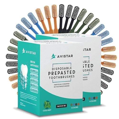 Avistar 160 Prepasted Disposable Toothbrushes Individually Wrapped - Single Use Pre Pasted Disposable Toothbrushes with Toothpaste Built in - Waterless Toothbrush for Travel, Guests, Hotel, & Camping - Image 1