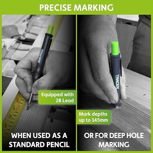 Tracer Deep Hole Construction Pencil and Pen Kit with 6X Replacement Leads and Site Holsters. Carpenter pencil Marking Kit thumbnail 4