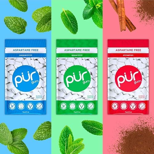 PUR Gum | Aspartame Free Chewing Gum | 100% Xylitol | Variety Pack, Amazon Exclusive, 55 Pieces (Pack of 3) thumbnail 4