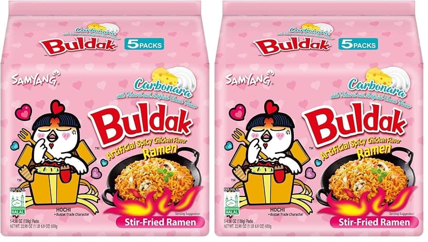 Samyang Buldak Spicy Ramen, Hot Chicken Ramen, Korean Stir-Fried Instant Noodle, Carbonara, 1 bag with 10 pack - Image 1