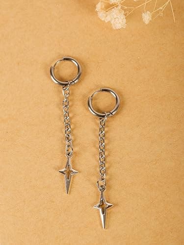 Sacina Gothic Punk Spike Star Hoop Earrings, Goth Emo Grunge Y2k Earrings, Goth Jewelry, Christmas Jewelry Gift For Women thumbnail 4