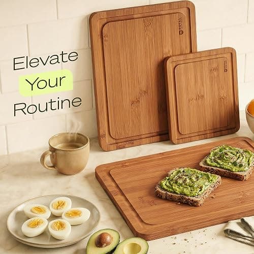 ROYAL CRAFT WOOD Wooden Cutting Boards for Kitchen Meal Prep & Serving - Bamboo Non Toxic Cutting Board Set with Deep Juice Groove Side Handles - Charcuterie & Chopping Butcher Block for Meat (3 Pcs) thumbnail 9