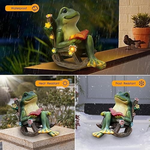 Solar Garden Statues Miniature Frog Figurine Decor with Succulents and 7 LED Lights Outdoor for Patio Yard Balcony Lawn - Unique Birthday Housewarming Festival Gifts for Wife Family Friends - frog thumbnail 5