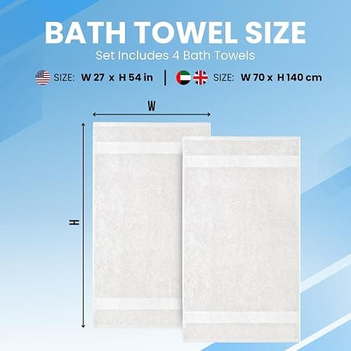 Infinitee Xclusives Luxury 100% Ring-Spun Cotton White Bath Towels Set of 4 (27x54 inches) – Soft, Absorbent & Quick-Drying Towels for Bathroom, Gym, Spa & Hotel Use (Brilliant White, Bath Towels) thumbnail 3