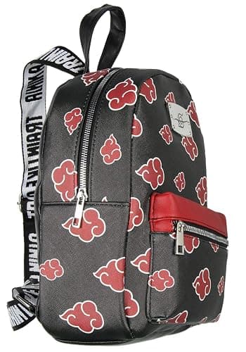 Bioworld Naruto Akatsuki Sasuke Red Cloud Anti Leaf Faux Saffiano Leather Mini Backpack Bag thumbnail 3