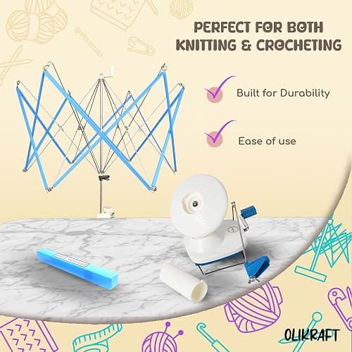 Olikraft Crochet Yarn Winder for Crocheting and Umbrella Swift (with Skein Holder) Combo Set - Yarn Spinner for Crocheting, Cake Ball Winder, Roller, Baller, Spooler thumbnail 4