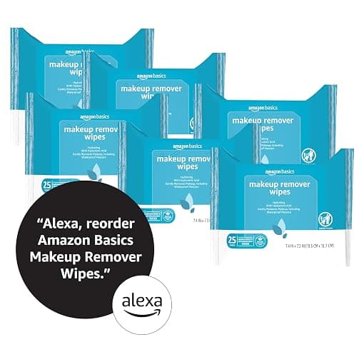 Amazon Basics Makeup Remover Wipes, Gentle Cleansing, Dermatologist Tested, Hydrating with Hyaluronic Acid, Plant-Based, Alcohol-Free, Removes Waterproof Mascara, No-Rinse Formula, 25 Count, 6-Pack thumbnail 5