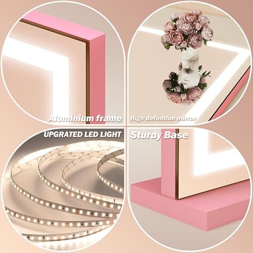 FENNIO 23" x 18" Vanity Mirror with Lights，LED Makeup Mirror，Hollywood Mirror with 3 Color Modes & Adjustable Brightness，Vanity Mirror Pink thumbnail 7
