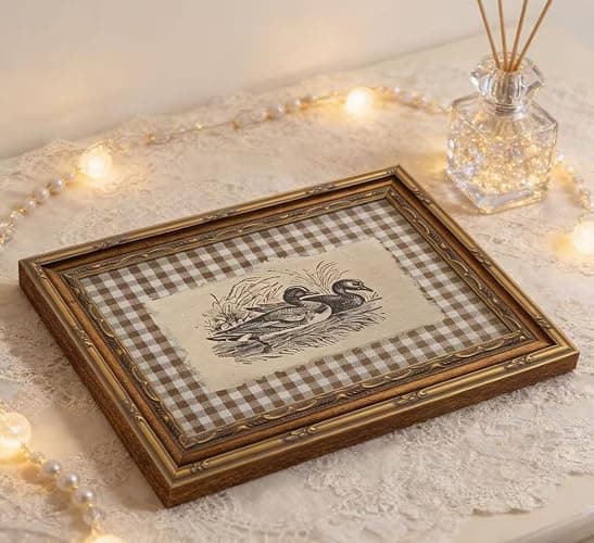 Vintage Gold Framed Wall Art, Brown Gingham Sketch Ducks Canvas Prints, Retro Rustic Farmhouse Animal Picture Wall Decor, Country Cottagecore Goose Poster Artwork for Living Room Bedroom thumbnail 9