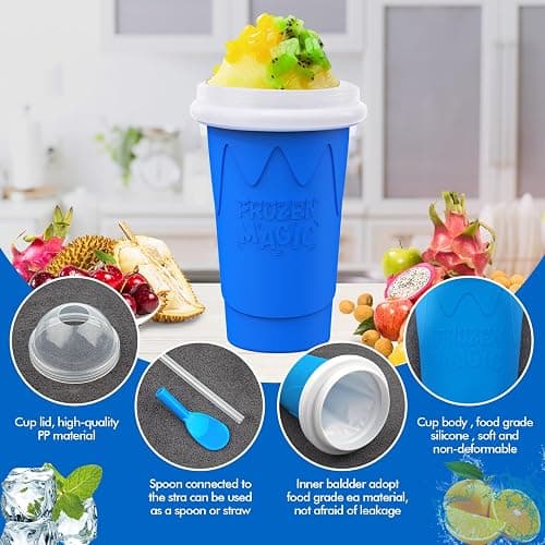 500ML Slushie Maker Cup,Quick Frozen Magic Cups for Homemade Milk Shake Ice Cream Maker, Double Layer Squeeze Slushy Maker Cup, Birthday Gifts for Friends,Family(Blue, 500ML) thumbnail 7