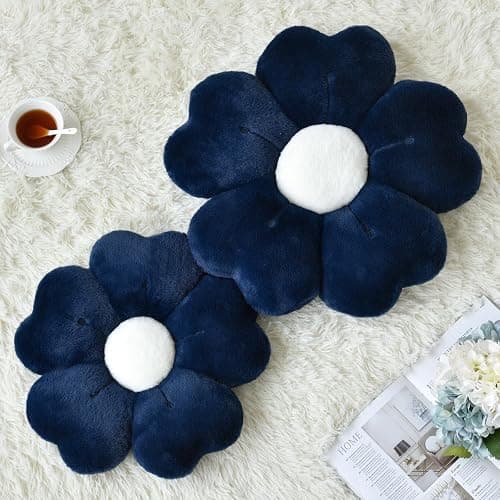 Ddliury Flower Pillow, Flower Shaped Pillow Decorative Throw Pillows for Bed Couch, Cute Daisy Pillow Dorm Decor Floor Seating Cushion (Navy Blue, 15 Inches) thumbnail 2