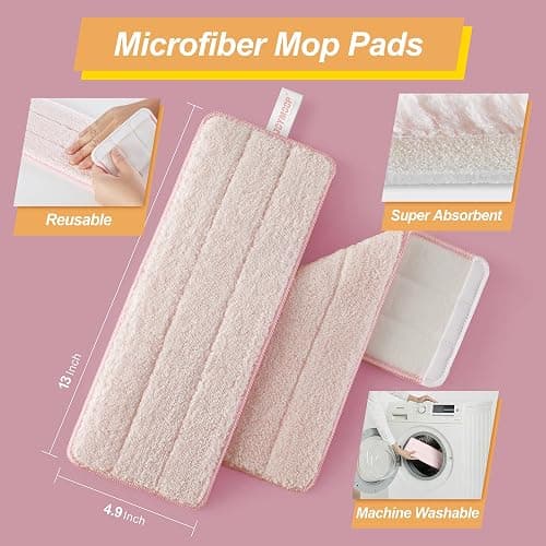 JOYMOOP Mop and Bucket Set, Pink – 3 Microfiber Mop Pads, Hands-Free Floor Cleaning, Wall Cleaner thumbnail 2