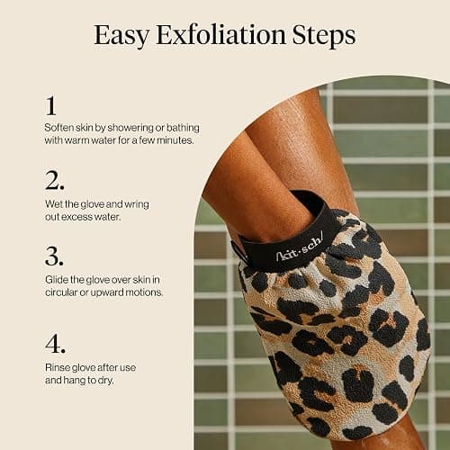 Kitsch Exfoliating Glove – Korean Exfoliating Mitt & Deep Exfoliating Body Scrubber for Shower, Bath | Body Exfoliator, Dead Skin Remover | Skin Care for Smooth, Renewed Skin - 1pc, Leopard thumbnail 7