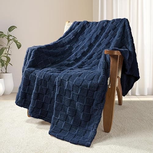 Exclusivo Mezcla 3D Checkered Fleece Throw Blanket for Couch, Navy Blue | Soft Lightweight Fuzzy Blanket, Breathable Cozy Cute Fluffy Blanket for Sofa, Chair, Home Decor, All Season Comfort, 50"x60" thumbnail 9