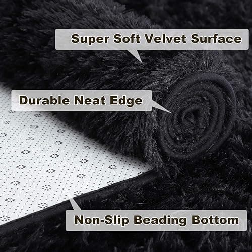 Merelax Soft Modern Indoor Shaggy Area Rug for Bedroom Livingroom Dorm Kids Room Home Decorative, Non-Slip Plush Fluffy Furry Fur Rugs Comfy Nursery Accent Floor Carpet 3x5 Feet, Black thumbnail 3