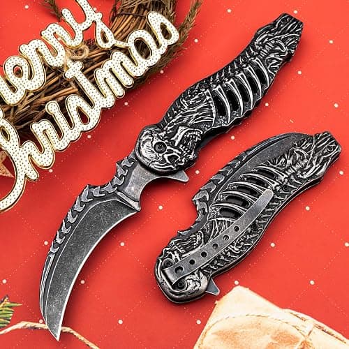 VALHALLA REAPER Skull Pocket Knife, Pocket Folding Knife With 3D Hollowed-out Skull, EDC Pocket Knife For Men Outdoor Camping Hiking Hunting thumbnail 6