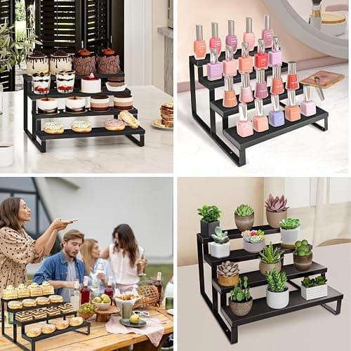 Wood Cologne Organizer for Men,12 Inch 4 Tier Cologne Stand Waterproof Perfume Organizer for Dresser with Anti-Slip Washers,Wooden Display Risers Stand for Party,Makeup,Figures,Cupcake,Perfume,Dessert thumbnail 8