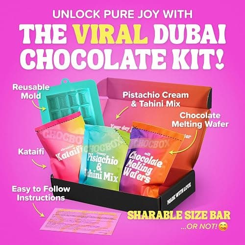 Chocbox Viral Dubai Milk Chocolate Bar Kit - Includes Chocolate Mold, Choc Wafers, Shredded Kataifi, Pistachio Cream - DIY Gift Box Dubai Kit - Great Gift thumbnail 2