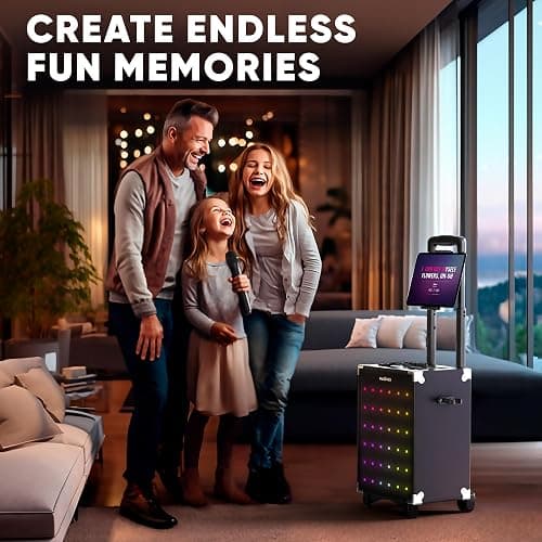 MASINGO Karaoke Machine for Adults and Kids, 40W Speaker with 8" Woofer, 2 Wireless Microphones, Bluetooth, USB, MicroSD, FM Radio, TV Connection, Tablet Holder, and Real-Time Karaoke Mode, Soprano X2 thumbnail 7