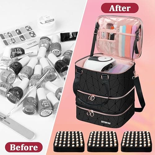 SIYNPAV Nail Polish Organizer Bag Holds 126 Bottles (15ml/0.5fl.oz)& Nail Lamp, 3 Layers Detachable Nail Kit Storage Case PU Leather, Large Travel Nail Supplies Shoulder Bag for Manicure Tools (Black) thumbnail 9