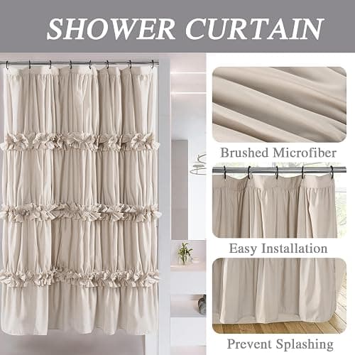 Homechoice Decor Camel Ruffle Stall Shower Curtain, Vintage Handcrafted Bow Tie Bath Curtain for Master Bathroom, Ruched Microfiber Bathroom Curtain with 8 Buttonholes, 48" W x 72" H (LQ-10) thumbnail 6