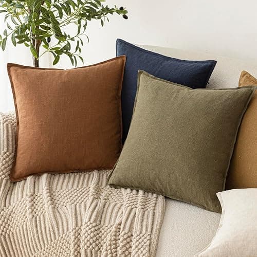 Foindtower Pack of 2, Decorative Linen Soild Throw Pillow Covers Soft Accent Cushion Case Boho Farmhouse Pillowcase for Chair Couch Sofa Bedroom Living Room Home Decor 20 x 20 Inch Orange Brown thumbnail 5