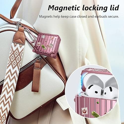 KOREDA Compatible with AirPods 4 Case Cover, Funny Suitcase Design Case for Airpods 4th Generation 2024, Cute Fashion Protective Hard Case with Cleaner Kit & Keychain (Rose Gold) thumbnail 7