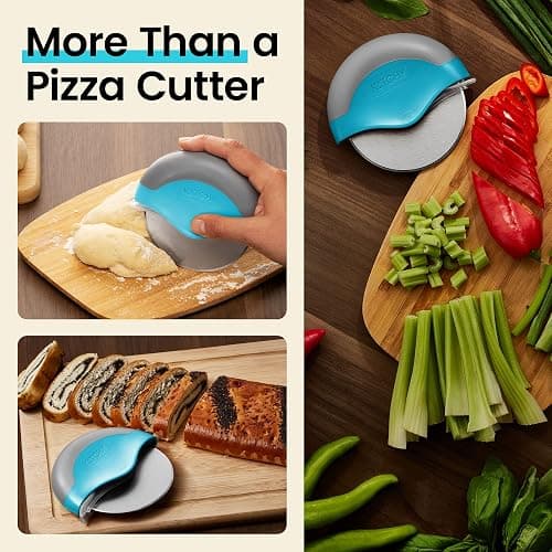 Kitchy Pizza Cutter Wheel with Protective Blade Cover, Ergonomic Pizza Slicer (Blue) thumbnail 7