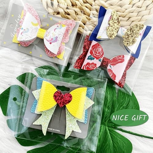 AOUXSEEM 348 Pcs 60 Set Faux Leather Hair Bows DIY Making Kit for Beginners, Contains Assorted Random Printed Glitter Solid Fabric Pre Cut Pieces, Make Stylish Girls Hair Clips thumbnail 2