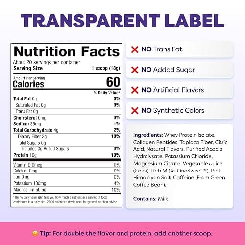 Javvy Clear Protein Powder with Clear Whey Protein, Strawberry Lemonade | 10g Whey Protein & Collagen Peptides, Electrolyte Powder, Natural Flavors, 0g Sugar, 3g Fiber, 45mg Caffeine thumbnail 5
