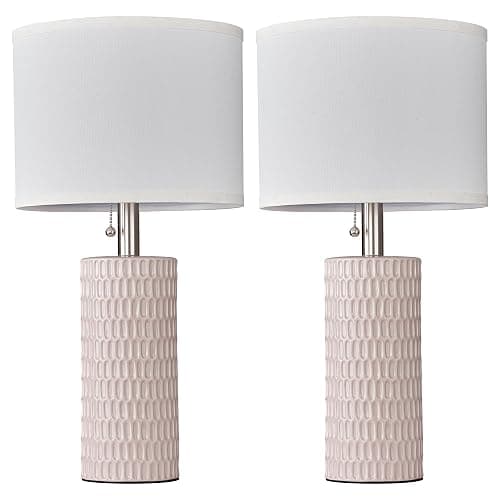 Reaketon Table Lamps for Living Room Set of 2, Ceramic Table Lamps for Bedroom, 20" Modern Lamps for Night Stands, Pink thumbnail 7