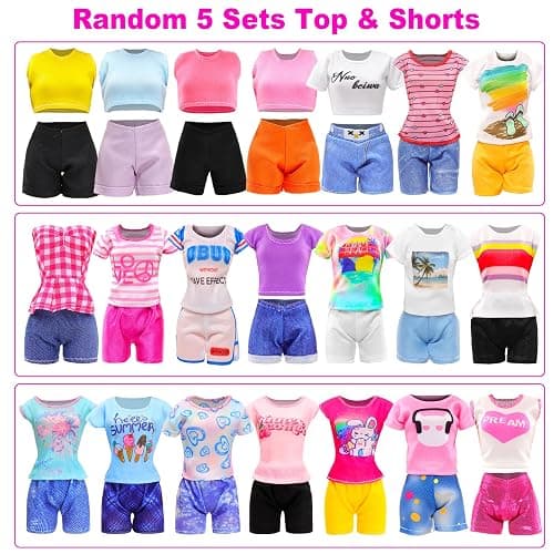 BARWA 30 PCS Doll Clothes and Accessories Casual Sport Sweet Outfits Pajamas Top and Pants Shorts High Heel Flat Shoes for 11.5 Inch Girl Doll thumbnail 5