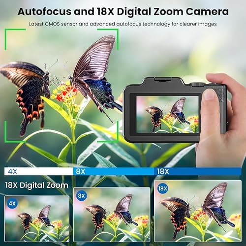 Digital Camera, 5K 80MP 3.5"+2" Dual Screen Cameras for Photography Autofocus, 18X Digital Zoom Vlogging Camera for YouTube, Travel, Beginners, Include 64GB Card and 2 Batteries thumbnail 4