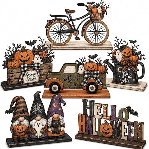 Halloween Decor Indoor, Halloween Table Decorations Indoor for Home | 6 Pcs Halloween Pumpkin Gnome Ghost Decorations Farmhouse Wooden Halloween Party Centerpiece Signs Decor for Kitchen Office - Image 1