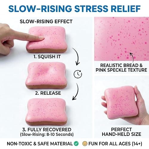 Slow Rising Squishy Butter Bread Squishy, Sensory Fidget Toys for Adults & Teens ADHD Anxiety Relief, Realistic Bread Squishy with Butter Scent, Fun Party Favors & Stocking Stuffers Gift (Pink) thumbnail 3
