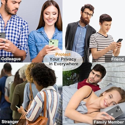 QHOHQ 3 Pack Privacy Screen Protector for iPhone 15 [6.1 Inch] with 3 Pack Camera Lens Protector, Anti Spy Tempered Glass Film, 9H Hardness, HD, Bubble Free, Case Friendly - Black thumbnail 5