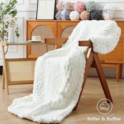 Cozyful Chunky Yarn for Hand Knitting - #10 Chunky Chenille Yarn, Jumbo Big Thick Chunky Yarns for Crocheting, Super Bulky Chunky Knit Blanket Yarns, 8 Skein (25 yds 8 oz Each Skein), Cream thumbnail 7
