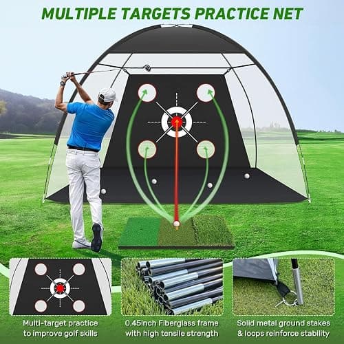 Zensouds Golf Net, 10x7FT with Golf Practice Mat, Hitting Aid Nets for Backyard Driving Chipping Training Swing with Targets Outdoor or Indoor– Gifts for Men/Dad/Him thumbnail 2