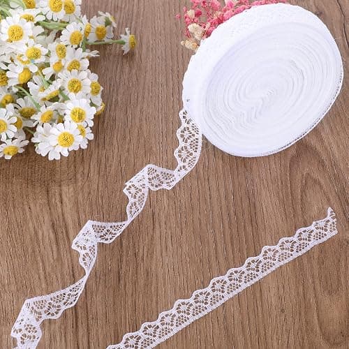 30 Yards White Lace Ribbon Roll 0.6 Inch Wide Sewing Lace Ribbon Flower Fabric Lace Ribbon Trim Roll Lace Trim Sewing Crafts Lace for Wedding Decoration, Bouquet, and Gift Packaging thumbnail 6