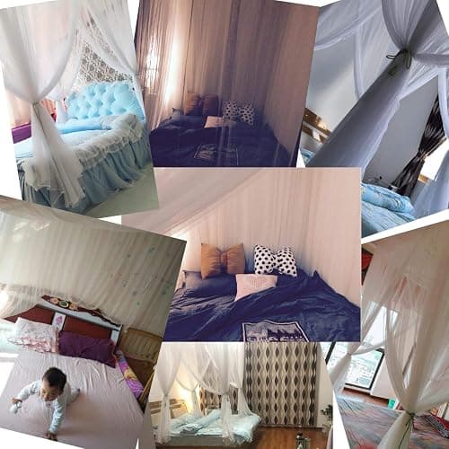 Bed Canopy, Canopy Bed Curtains Bed Drapes for Full Queen King Size Bed Mosquito Net Bed Canopy Curtains for Patio Indoor Outdoor Room Decor Screen Netting Canopy Curtains White thumbnail 9
