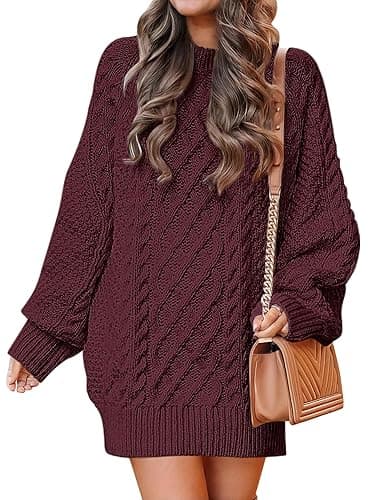 ANRABESS Womens Sweater Dress Oversized Cable Knit Chunky Long Sleeve Short Dresses 2025 Fall Outfits Vacation Winter Clothes - Image 1