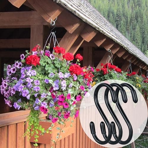 3 Inch Vinyl Coated S Hook,S Hooks for Hanging Plants ,10 Pack Non Slip Heavy Duty S Hooks ,Small Rubber Coated Steel Metal Black Closet S Hook for Hanging Jeans Plants Jewelry Pot Pan Cups Towels thumbnail 2